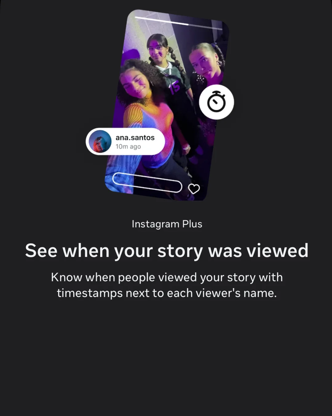 View Timestamps Instagram Plus feature showing when a story was viewed with timestamps
